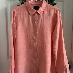 Jones New York  Coral 100% Linen Blouse Classic Button-Down